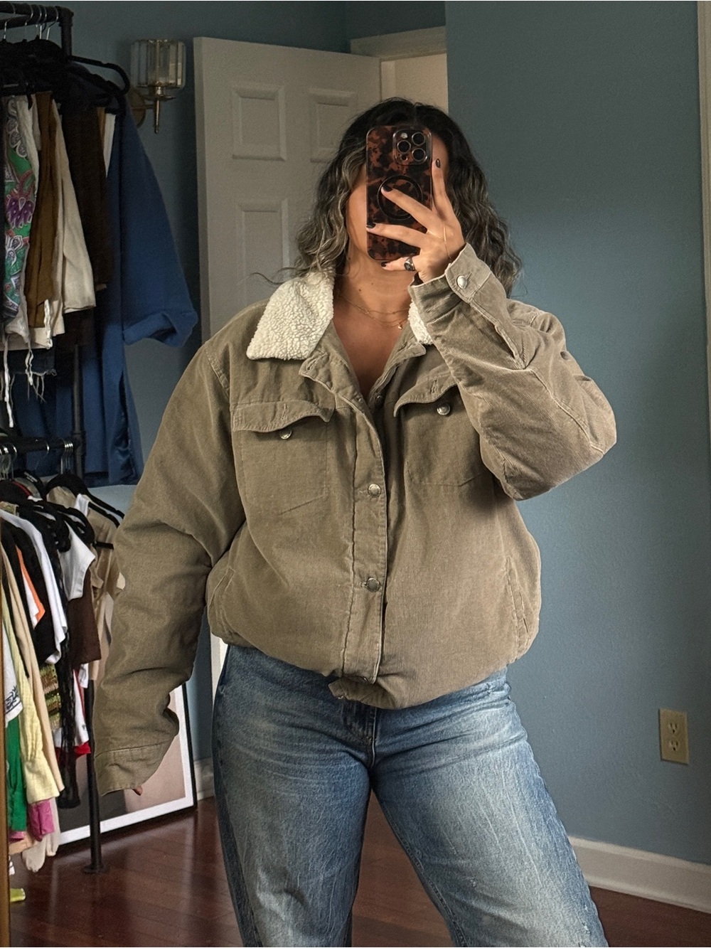 vintage men’s shearling lined corduroy jacket
